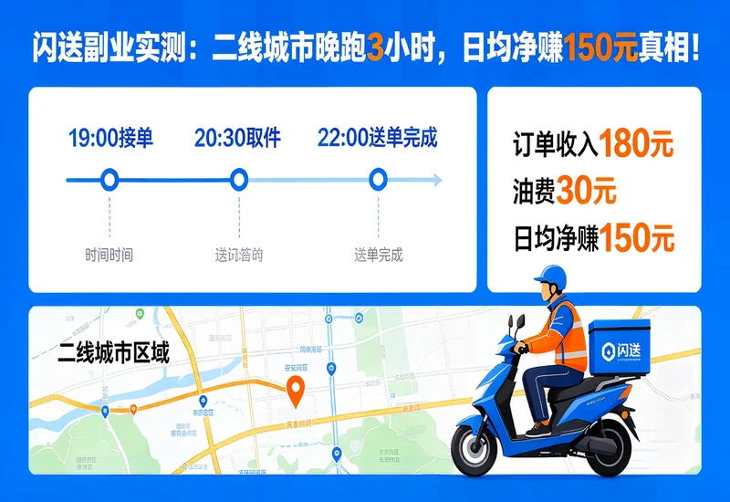 闪送副业实测：二线城市晚跑3小时，日均净赚150元真相！